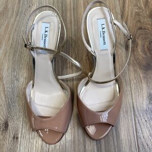 L K Bennett Camilla Nude Patent Gold Strap Slingback Heels 37.5